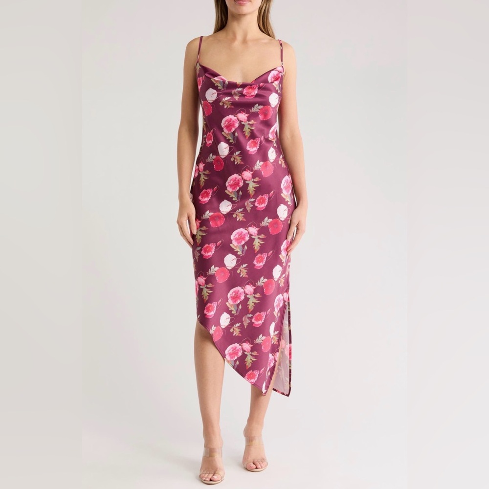 Área Stars Bouquet Asymmetrical Floral Satin Slip‎ Dress